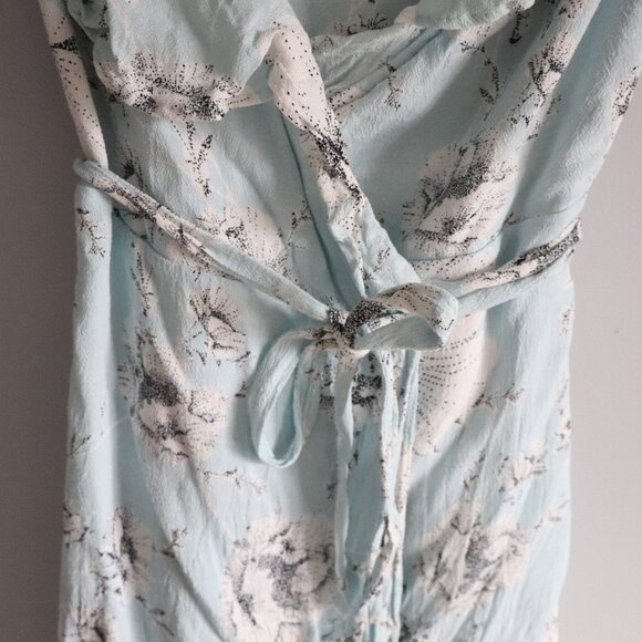 Free People Womens Blue Sz L French Quarter Mini Floral Wrap Sleeveless Dress - Picture 7 of 15